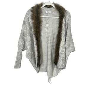 Military Hippie Dolman‎ Sleeve Open Cardigan Faux Fur Trim Lace Up Back One Size